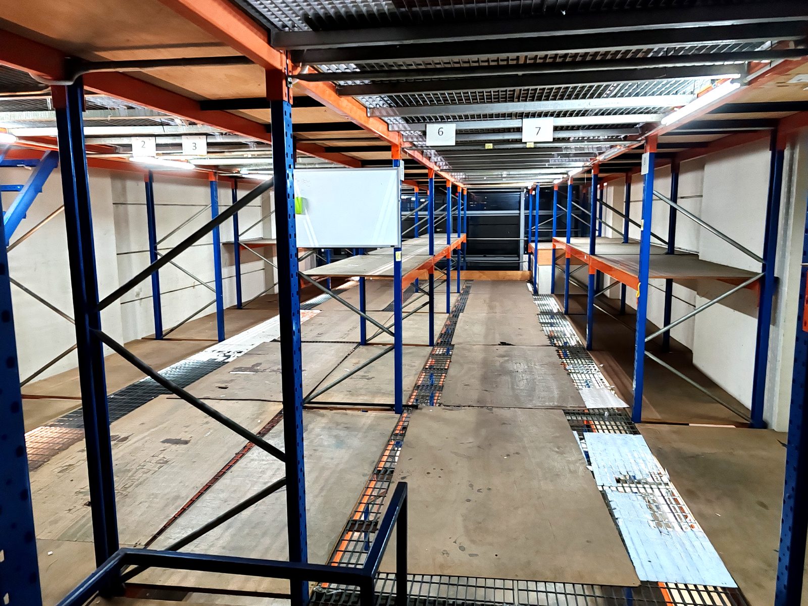 Racking seen from the mezzanine level at 48 Enterprise Hub